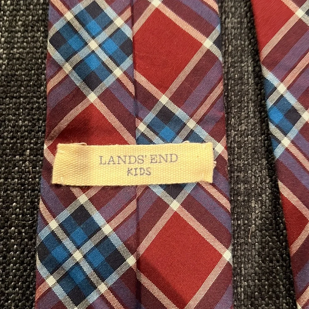 Lands End Youth  Red and Blue Plaid Tie